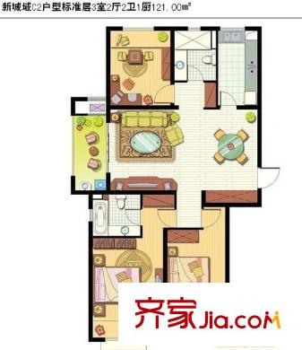 楓景苑B區(qū) 2室 戶型圖