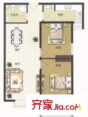 昆泉星港戶型圖A棟C戶型圖 2室2廳1衛(wèi)1廚