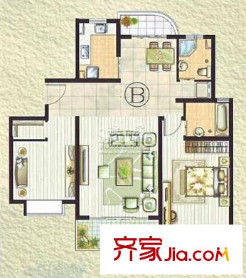琨城帝景園海派空間 標(biāo)準(zhǔn)層平面 2室2廳2衛(wèi)