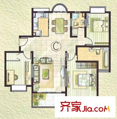 琨城帝景園海派新貴 標(biāo)準(zhǔn)層平面 3室2廳2衛(wèi)