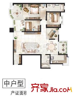 綠中海中戶型 3室2廳2衛(wèi)1廚