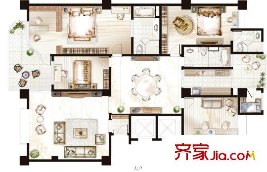綠中海47#251平方米大平層戶型 4室2廳3衛(wèi)1廚