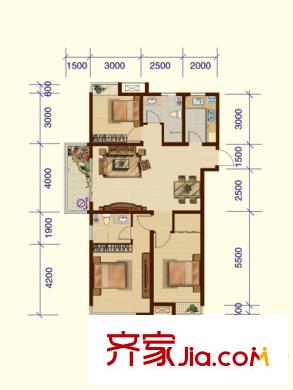 香緹樹戶型圖2-A戶型 3室2廳1衛(wèi)1廚