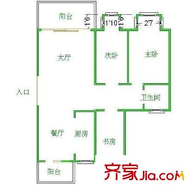 昆山 江南春堤二期 戶型圖 3室2廳1衛(wèi)