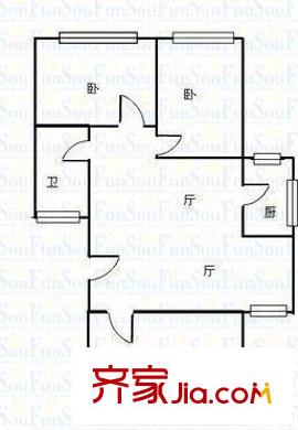 昆山 江南春堤二期 戶型圖 3室2廳1衛(wèi)