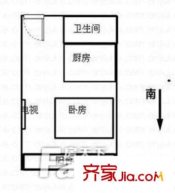 昆山 江南春堤二期 戶型圖 1室1廳1衛(wèi)