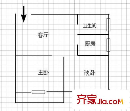 昆山 江南春堤二期 戶型圖 2室2廳1衛(wèi)