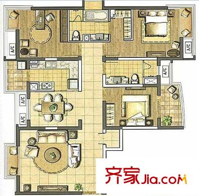 花都藝墅住宅   戶型圖 3室2廳2衛(wèi)