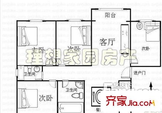 江南春堤牡丹苑 戶型圖  4室2廳2衛(wèi)