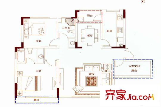 碧悅灣F戶型 2室2廳2衛(wèi)1廚