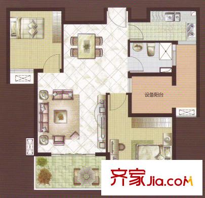 中大簡(jiǎn)界一期5、9#樓A2戶型 2室2廳1衛(wèi)1廚
