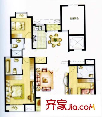 中大簡(jiǎn)界一期12# D1戶型 （已售完） 3室2廳2衛(wèi)1廚