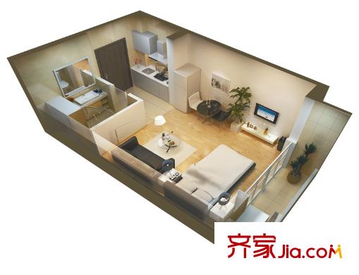 中大簡(jiǎn)界1#樓壹公館SOHO公寓A戶型 1室1廳1衛(wèi)1廚