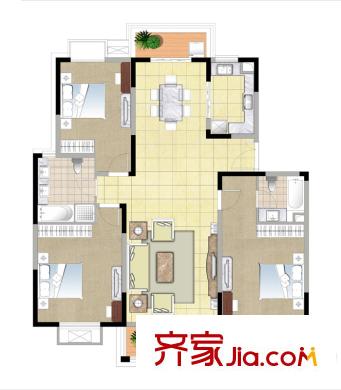 金色森林四期78、79#樓D戶型 3室2廳2衛(wèi)1廚