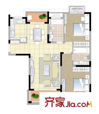 金色森林四期L戶型 2室2廳2衛(wèi)1廚