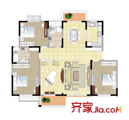 金色森林四期78、79#樓B戶型 3室2廳2衛(wèi)1廚