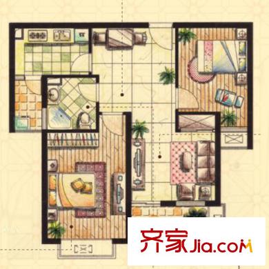 奧園印象高迪G04戶型 2室2廳1衛(wèi)1廚