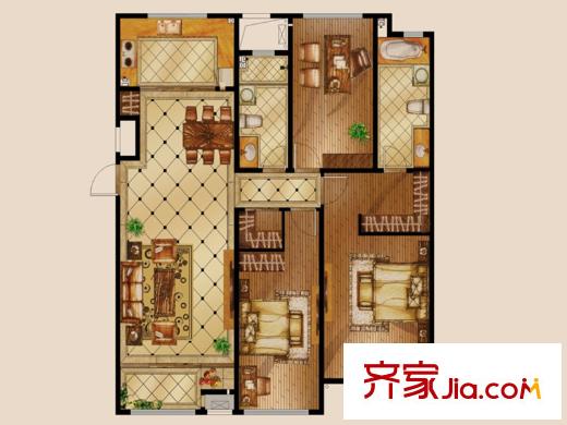 映月公館戶型圖E戶型 2室2廳2衛(wèi)1廚