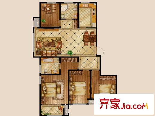 映月公館戶型圖D戶型 3室2廳2衛(wèi)1廚