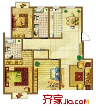 清華名城三期42#樓小高層C戶型 3室2廳2衛(wèi)1廚
