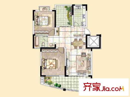森林半島 B戶(hù)型 2室2廳1衛(wèi) 107.71平方米