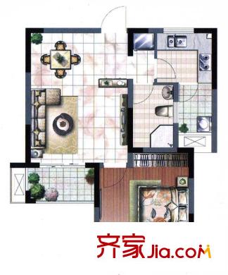 森林半島 C戶(hù)型 1室2廳1衛(wèi) 61.85平方米