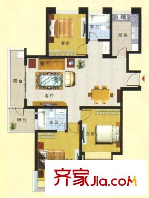 和興東城三期1、2#樓A戶型 3室2廳2衛(wèi)1廚