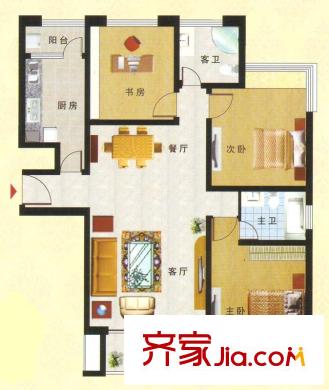和興東城三期1、2#樓D戶型 3室2廳2衛(wèi)1廚