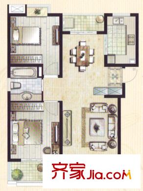 自由都市 D1戶型 2室2廳1衛(wèi) 97.00平方米