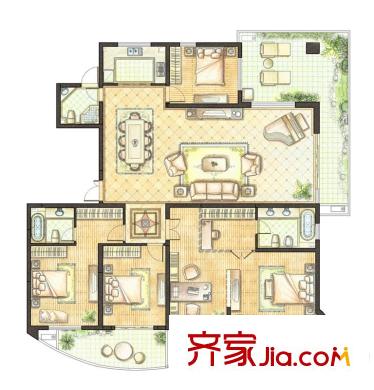 時(shí)代中央社區(qū)三期高層K2戶型 4室2廳3衛(wèi)1廚