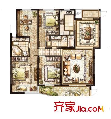 時(shí)代中央社區(qū)三期10#樓E戶型尊邸 4室2廳2衛(wèi)1廚