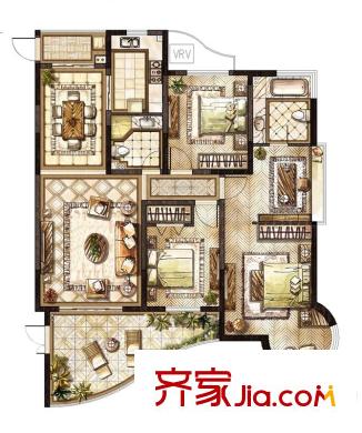 時(shí)代中央社區(qū)三期10#樓F戶型名邸 4室2廳2衛(wèi)1廚