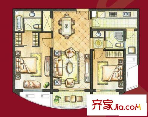 時(shí)代中央社區(qū)B2型 2室2廳2衛(wèi)1廚