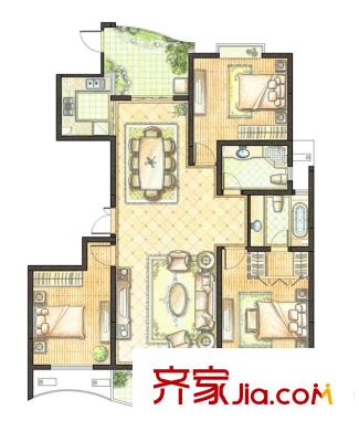 時(shí)代中央社區(qū)三期高層K1戶型 3室2廳2衛(wèi)1廚