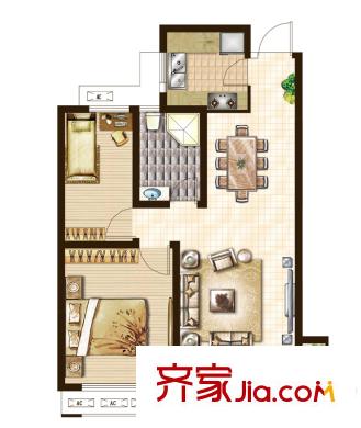 建滔裕景園B戶型82平方米 2室2廳1衛(wèi)1廚