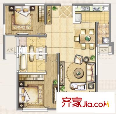 吉田國際廣場二期11號樓02、05戶型 2室2廳2衛(wèi)1廚
