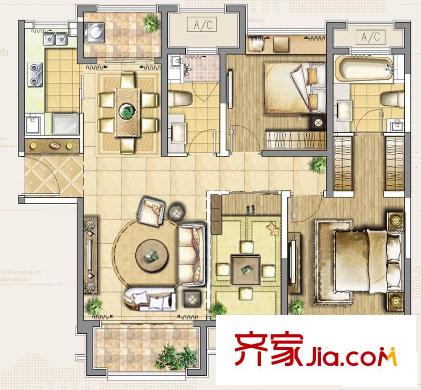 吉田國際廣場二期11號樓03、04戶型 3室2廳2衛(wèi)1廚