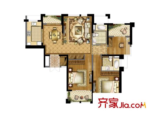 衡山城三期26#樓B1戶(hù)型 3室2廳2衛(wèi)1廚
