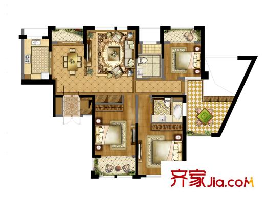 衡山城三期26#樓A2-1戶型圖 3室2廳2衛(wèi)1廚