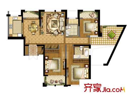 衡山城三期26#樓A1戶(hù)型 3室2廳2衛(wèi)1廚