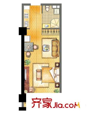 衡山城三期25#樓公寓C1戶型 1室1廳1衛(wèi)1廚