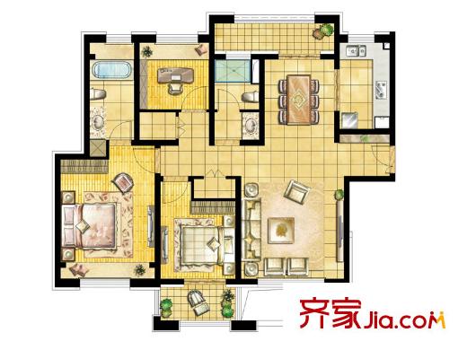 中星城際廣場?萃苑（二期）二期06室A3戶型奇數(shù)層 3室2廳2衛(wèi)1廚