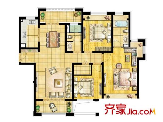 中星城際廣場?萃苑（二期）01室D2戶型偶數(shù)層 3室2廳2衛(wèi)1廚