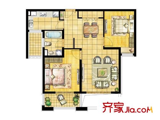 中星城際廣場(chǎng)?萃苑（二期）05室C2戶型偶數(shù)層 2室2廳1衛(wèi)1廚
