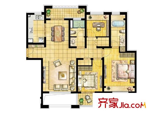 中星城際廣場?萃苑（二期）04室B2戶型偶數(shù)層 3室2廳2衛(wèi)1廚