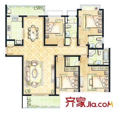 珠江御景8#樓B戶型 4室2廳3衛(wèi)1廚