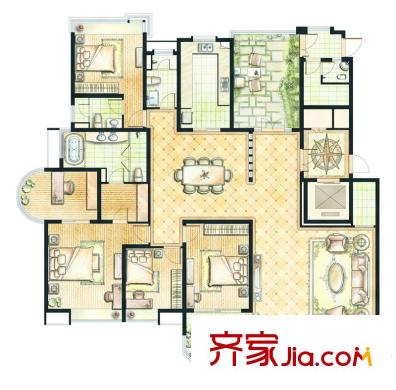 珠江御景8#樓C戶型 4室2廳4衛(wèi)1廚