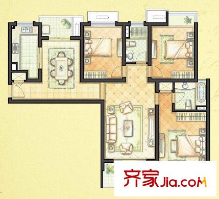 珠江御景9#樓A戶型 3室2廳2衛(wèi)1廚