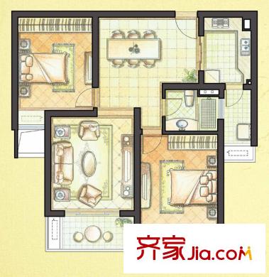 珠江御景9#樓B戶型 2室2廳1衛(wèi)1廚