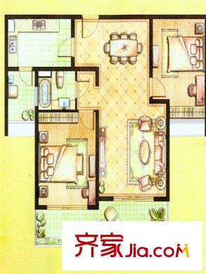 珠江御景二期7#樓C戶型 兩室兩廳一衛(wèi)一廚 110平方米 2室2廳1衛(wèi)1廚